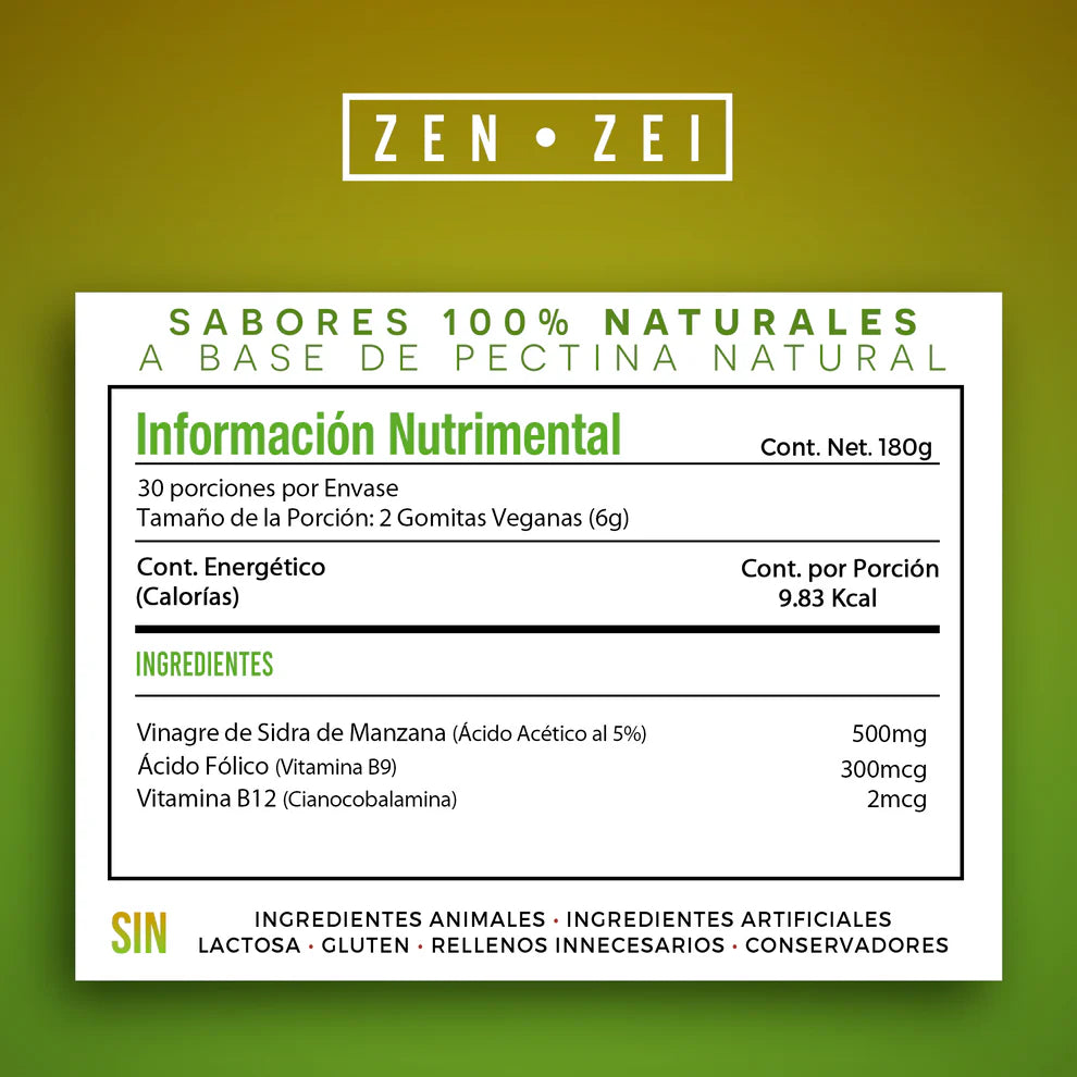 ZEN•ZEI Apple Cider V | Gomitas de Vinagre de Manzana para Digestión y Bienestar – 60 Gummies