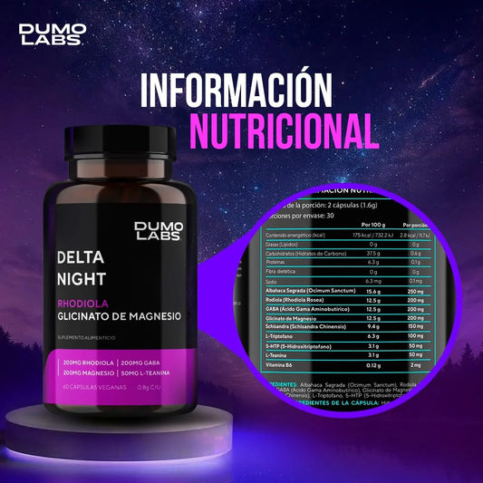 Delta Night | Suplemento Natural para el Descanso Nocturno – 60 Cápsulas Veganas