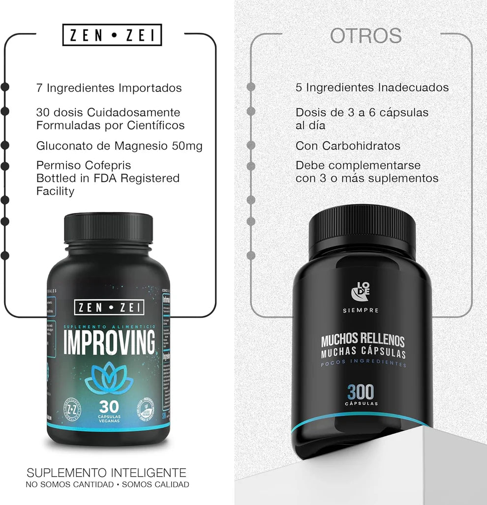 ZEN•ZEI Improving Mood | Suplemento Natural para Relajación, Estrés y Bienestar Emocional – 30/60 Cápsulas Veganas